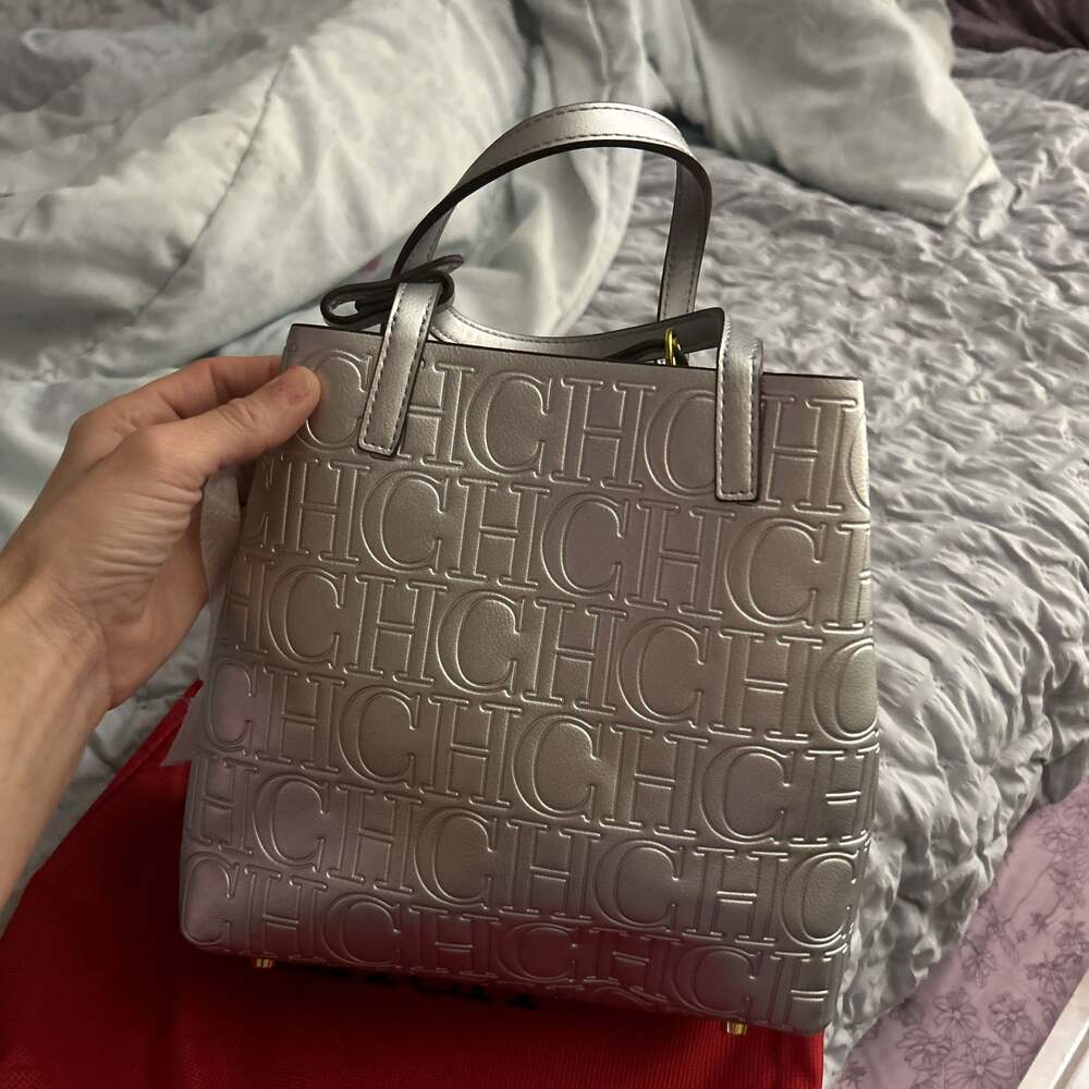 Carolina Herrera Silver Monogram Canvas Matryoshka Locked Tote Bag